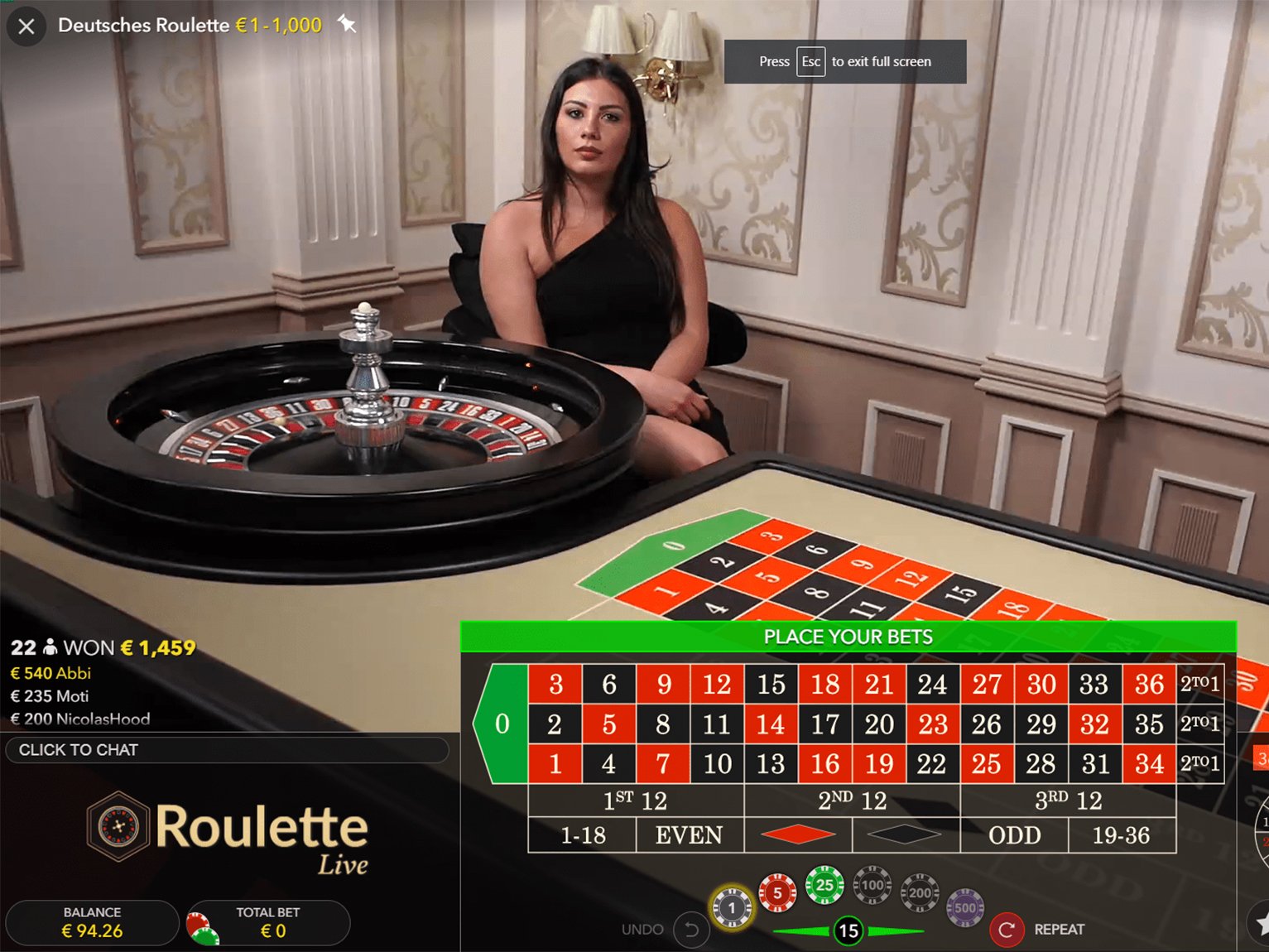 Evolution Gaming live table preview